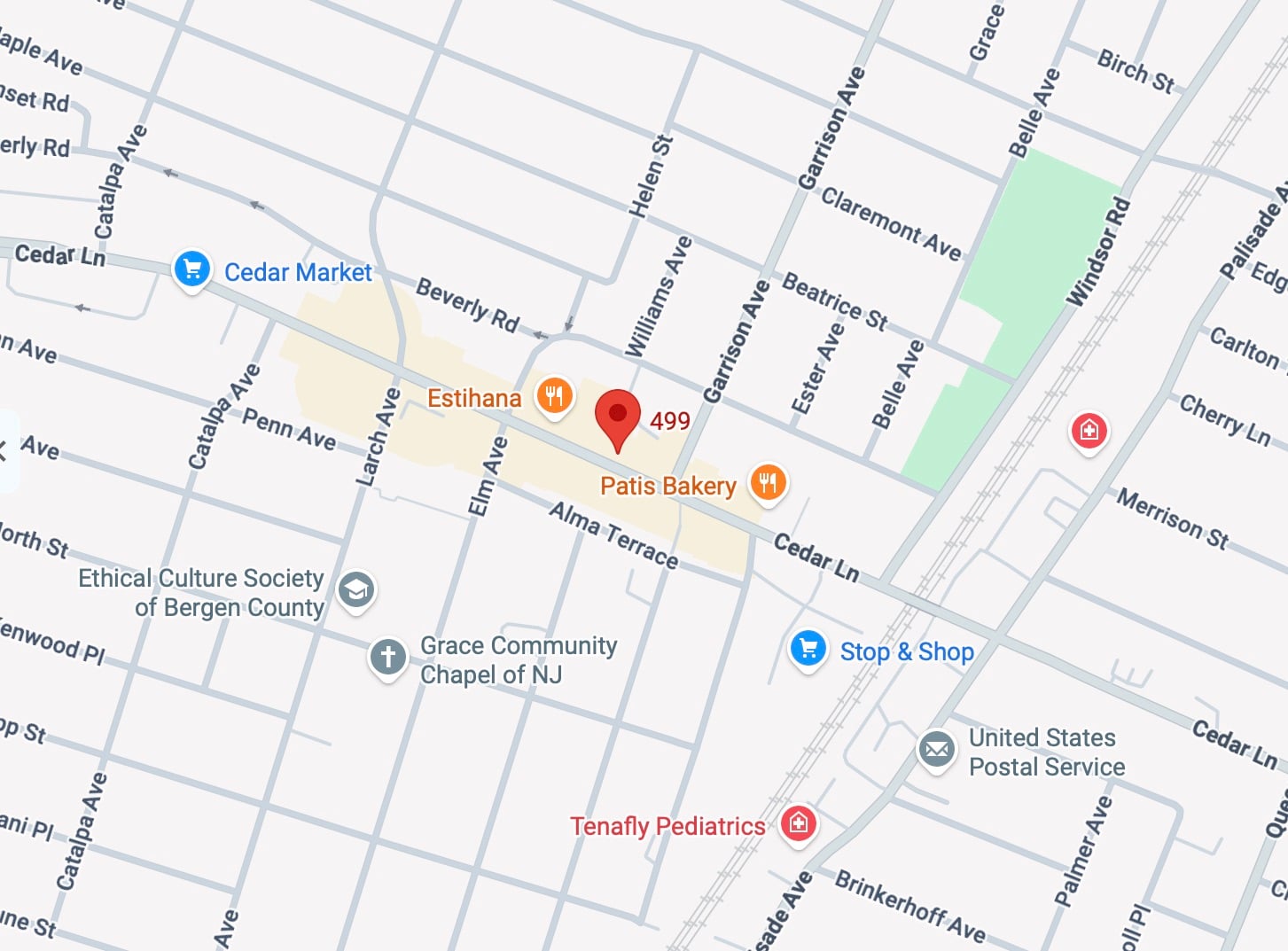 Map showing Hibiscus & Beans location on Cedar Lane